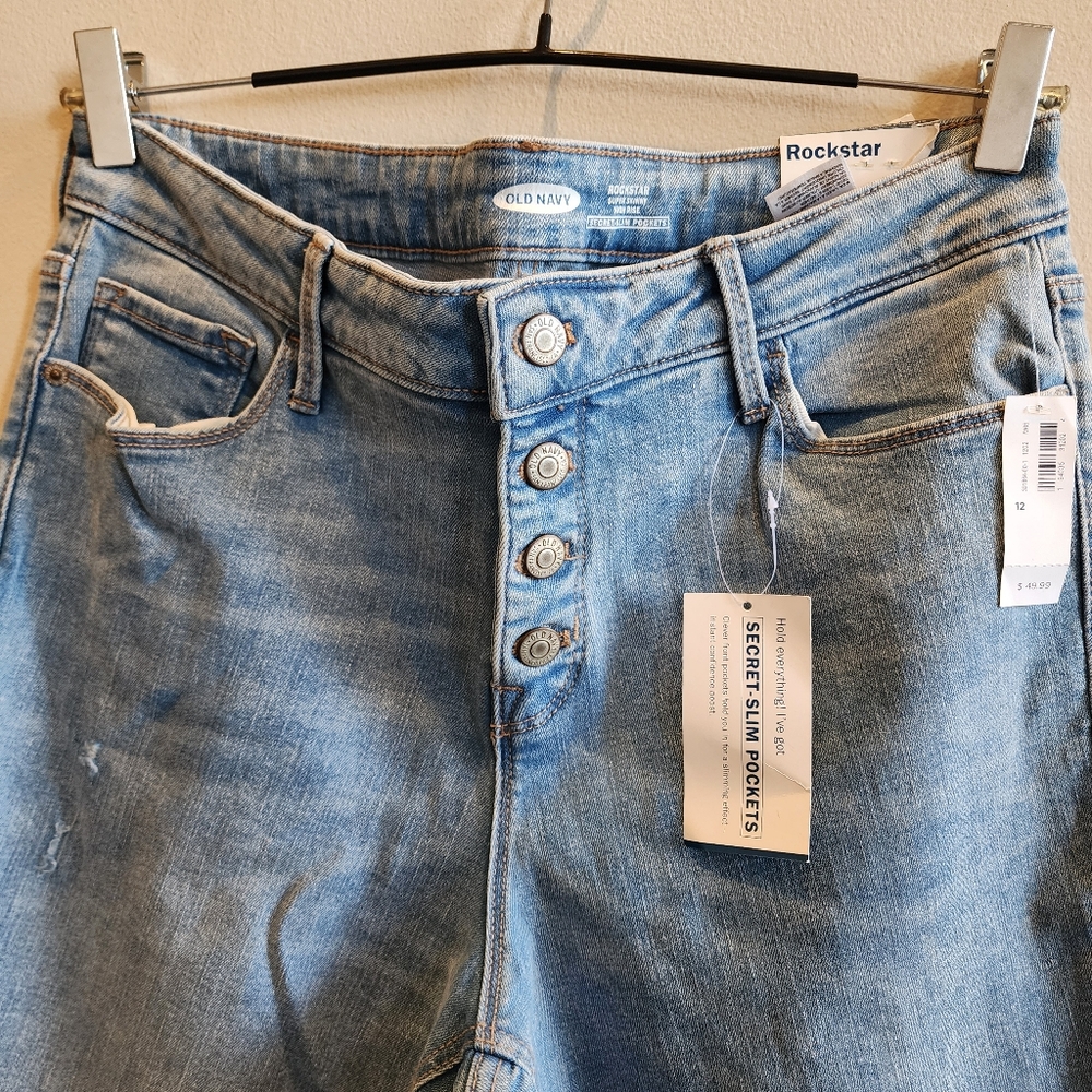 Old Navy Rockstar Super Skinny High Rise SZ 12 light denim button fly denim